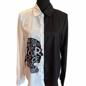 Heartsjeans RBG Quote Button-Up Collar Blouse B&W